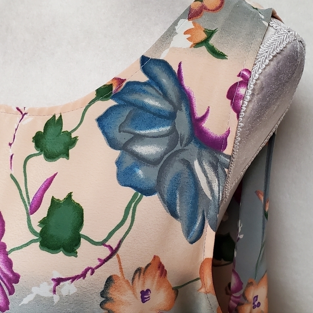 Vintage 80s Limited Apparel Blue Tropical Floral Sleeveless Maxi Shift Dress L - Picture 8 of 16